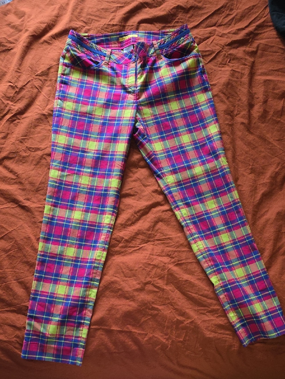 Bright Plaid Skinny Pants - Pink, Blue & Lime